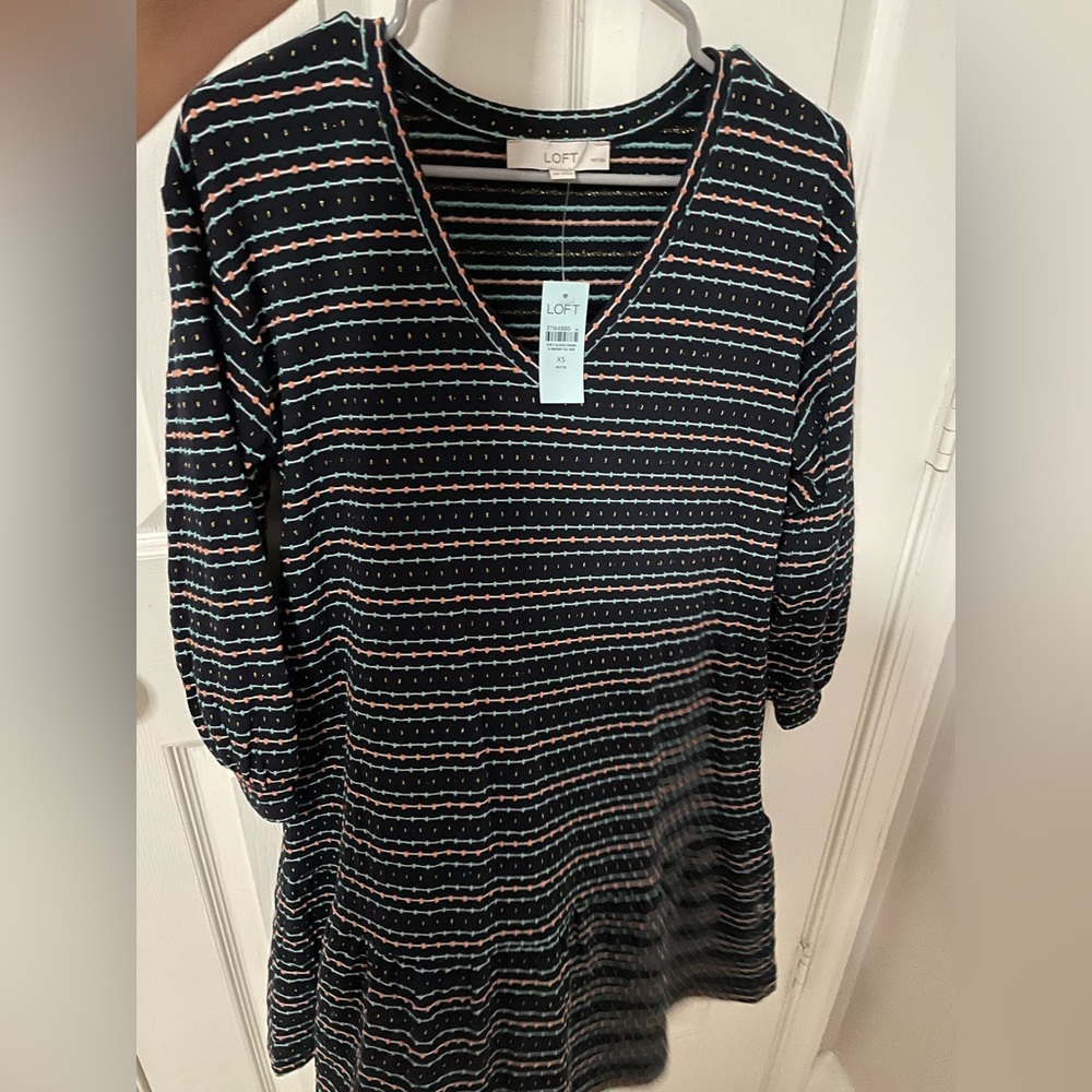 Loft multi color long sleeve dress, Petite XS